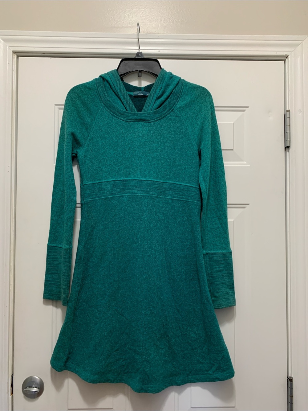 Prana 100% Organic Cotton Teal Long-Sleeve Hooded Knit Dress Size XS